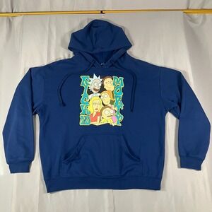 Rick and Morty Men's Large Blue Pullover Hoodie Adult Swim Cartoon